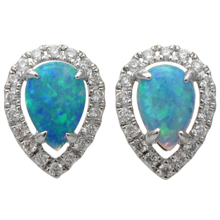 14KW Opal(0.52) & Diamond(0.10) Halo Stud Earrings