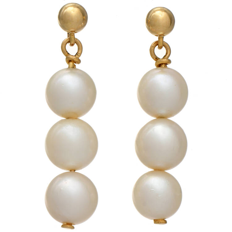 10KY Triple Cultured Pearl(6.65-6.9mm) Drop Earrings