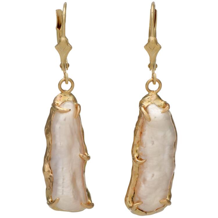 14KY Biwa Pearl Dangle Earrings