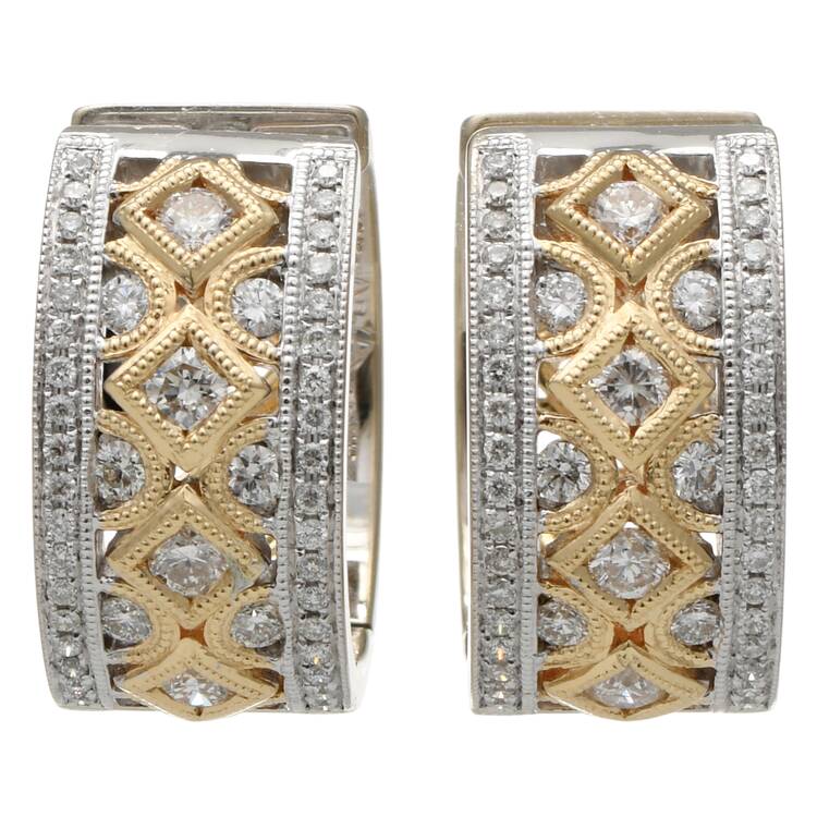 14KWY Reversible Diamond(1.08) Hoop Earrings