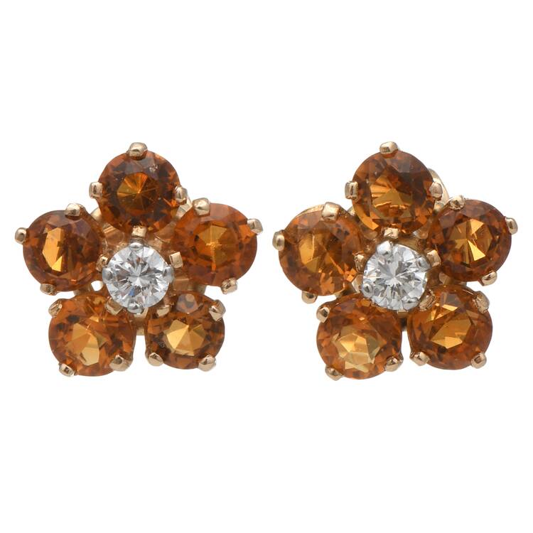 18KY Citrine(1.4) & Diamond(0.10) Stud Earrings