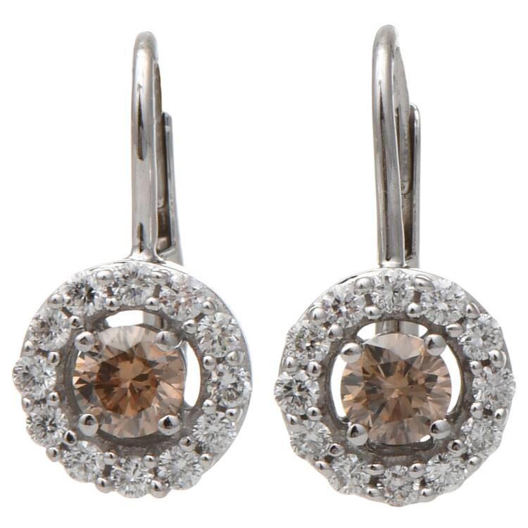 14KW Fancy Diamond (0.76) Halo Earrings
