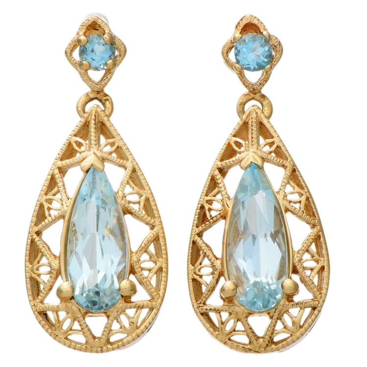 10KY Blue Topaz (1.5) Filigree Drop Earrings