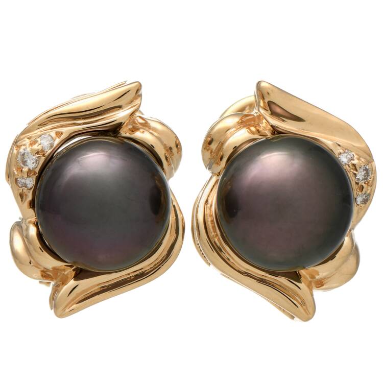 14KY Tahitian Pearl(9.20-9.40) & Diamond Accent Earrings