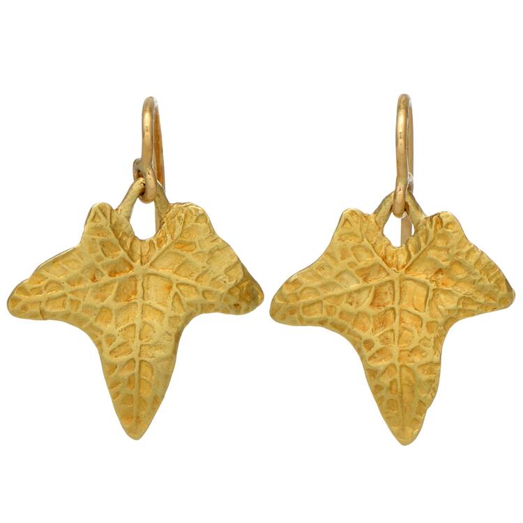 18KY Eve J Alfille Ivy Textured Leaf Earrings
