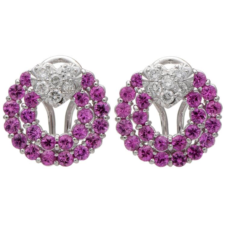 18KW Fancy Pink Sapphire(2.48) & Diamond(0.60) Circle Earrings
