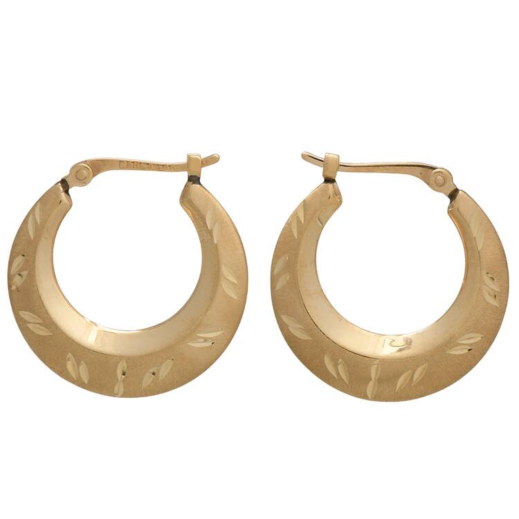 14KY Diamond-Cut Satin Finish Huggie Hoop Earrings