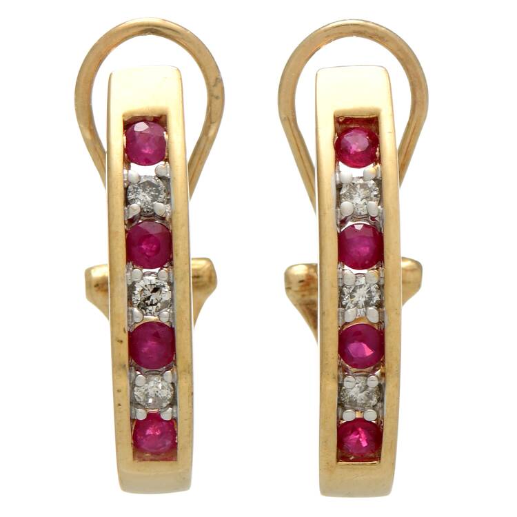 14KY Ruby(0.50) & Diamond(0.24) Channel Hoop Earrings