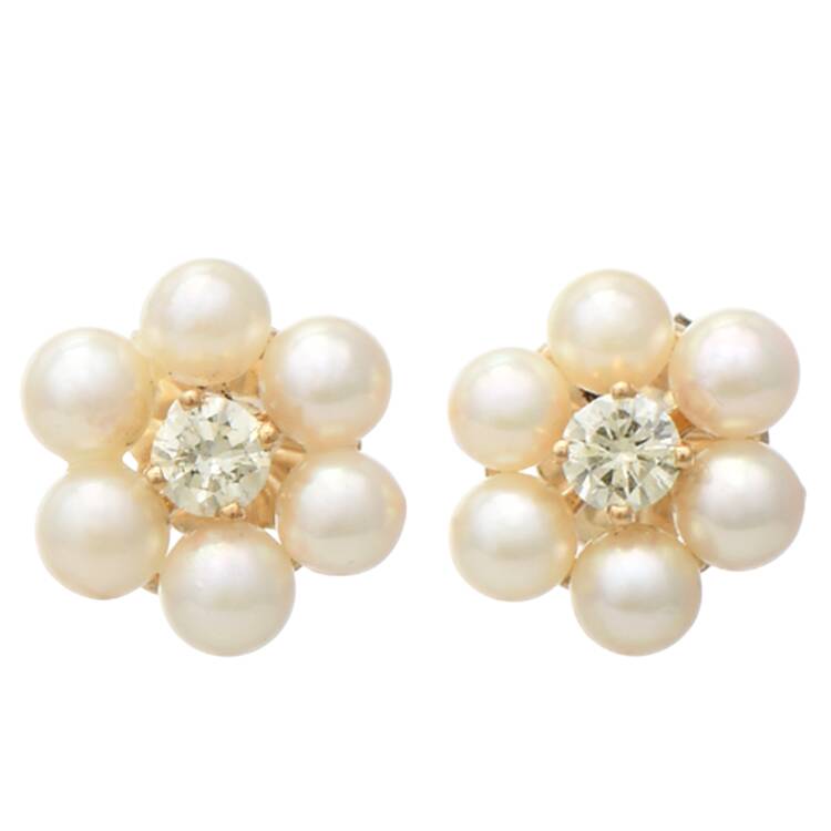 14KY Diamond(0.20) & Seed Pearl(3.0-3.5mm) Jacket Earrings