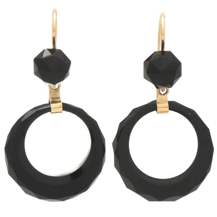 14KY Victorian Faceted Onyx Drop Earrings