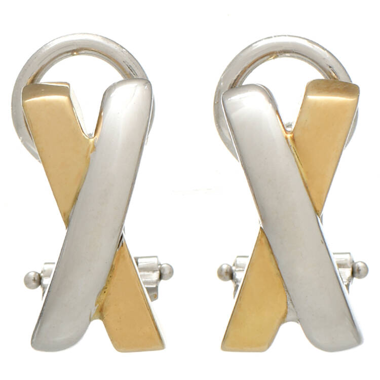 14KYW Italian Two-Tone "X" Form Earrings