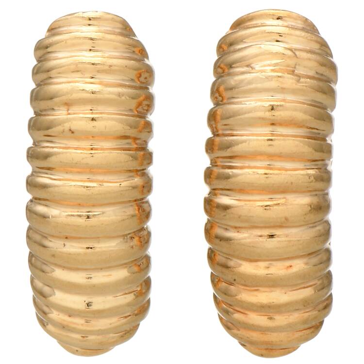 14KY Classic Ribbed Half-Hoop Earrings