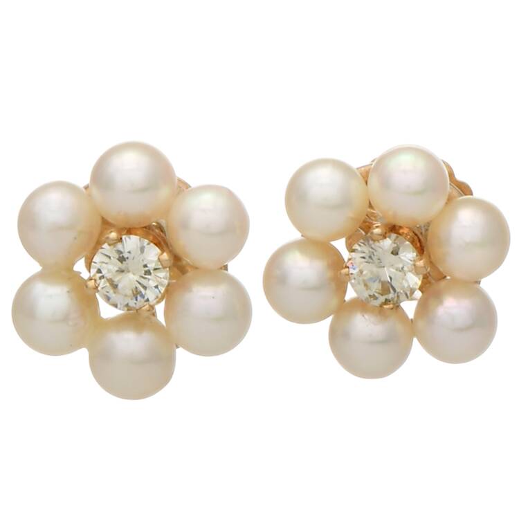 14KY Diamond(0.20) & Seed Pearl(3.0-3.5mm) Jacket Earrings