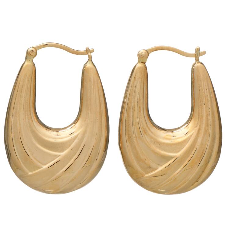 14KY Textured & Ribbed Puffy Hoop Earrings