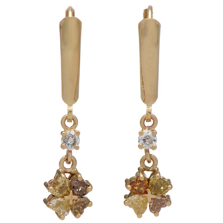 14KY Natural Fancy Diamond(0.92) Heart Dangle Earrings
