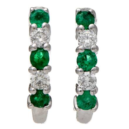 18KW Petite Emerald(0.18) & Diamond(0.08) Huggy Earrings