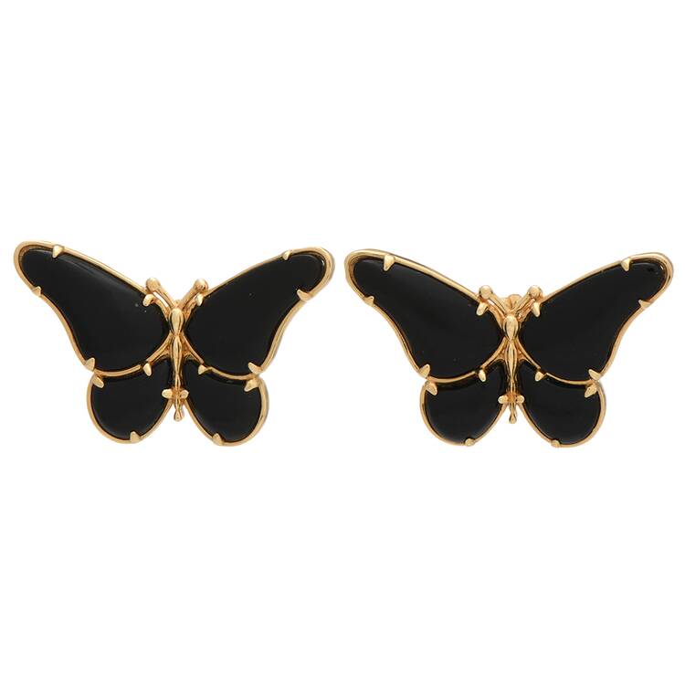 18KY Black Onyx Butterfly Earrings