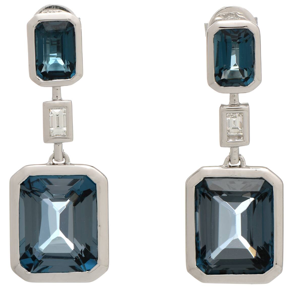 14KW Effy Shades of Blue Topaz (10.05) & Diamond (0.12) Earrings