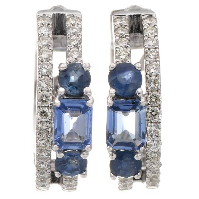 14KW Sapphire (0.95) & Diamond (0.40) Hoop Earrings