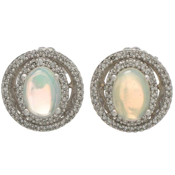 14KW Crystal Opal (0.93) & Pave Diamond (0.25) Stud Earrings