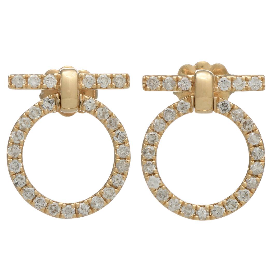 14KY Diamond (0.75) Bar & Circle Drop Earrings