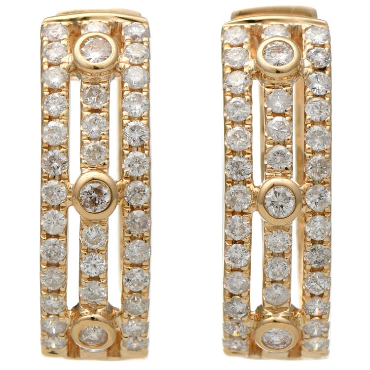 14KY Triple Row Diamond (1.14) Hoop Earrings