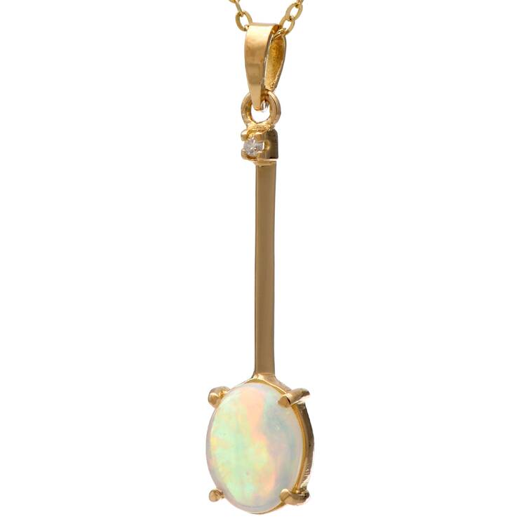 18KY Crystal Opal(0.60) & Diamond Accent  Drop Necklace