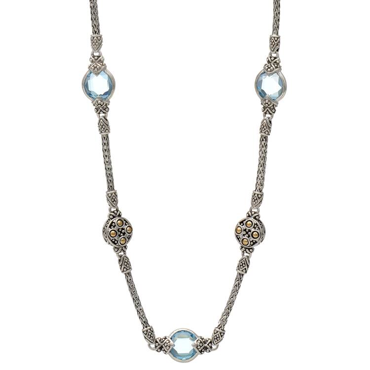 John Hardy "Dot" SS/18KY Blue Topaz (3.5) Station Necklace