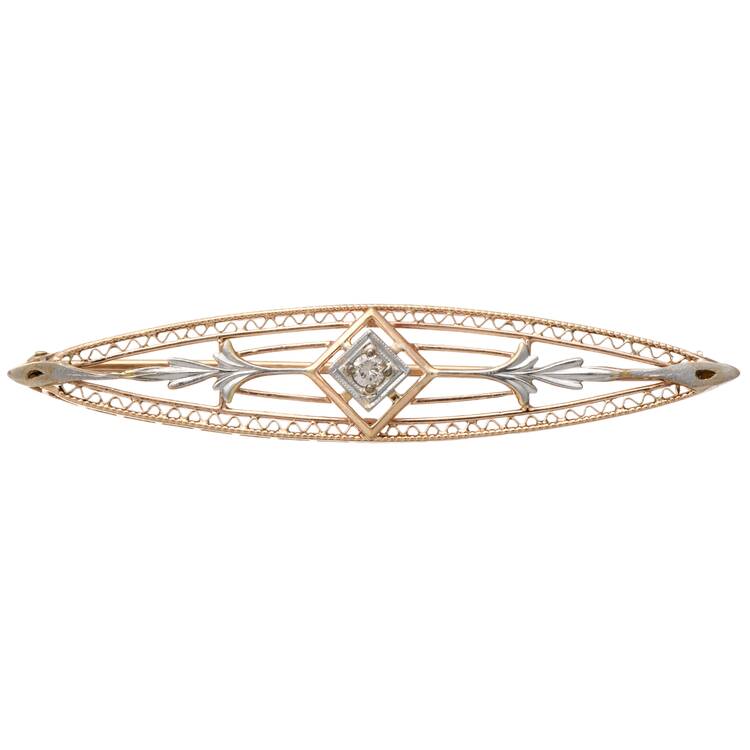 14KY Platinum Art Deco Diamond(0.06) Bar Pin