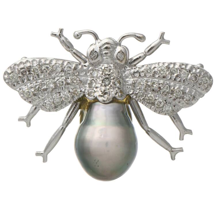14KW Tahitian Pearl (15.75mm X 11.3mm) & Diamond (.56) Bumble Bee Pin