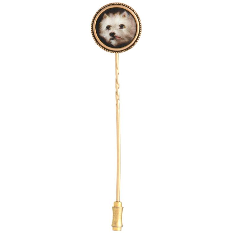 10KY Gold Plated Victorian William Essex Enamel Westie Dog Stick Pin