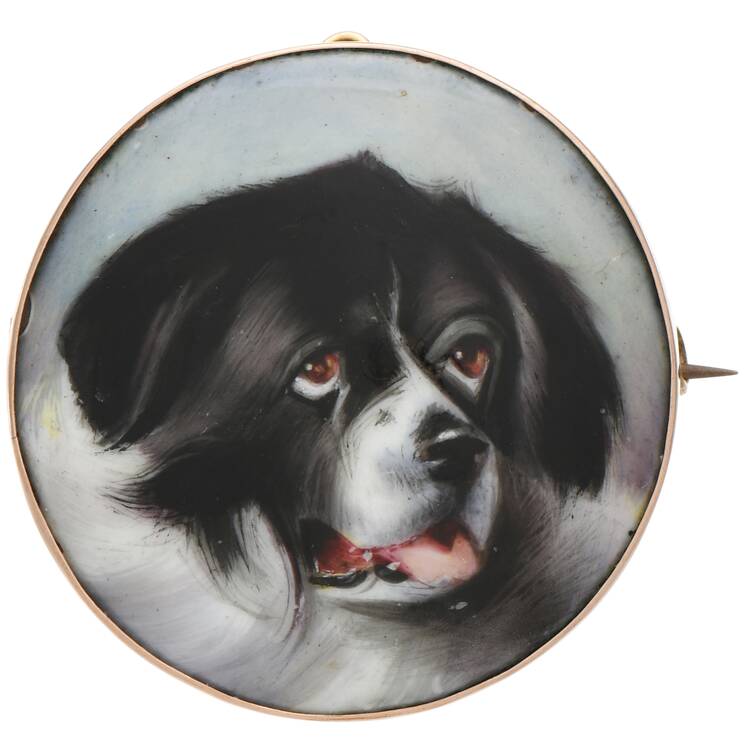 William Essex Enamel Newfoundland Dog Gold Plated Pin