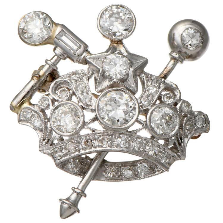 Platinum Vintage Diamond (1.13) Crown & Scepter Pin
