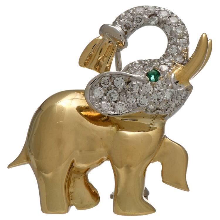 18KY Solid Lucky Elephant Diamond(0.54) Pin