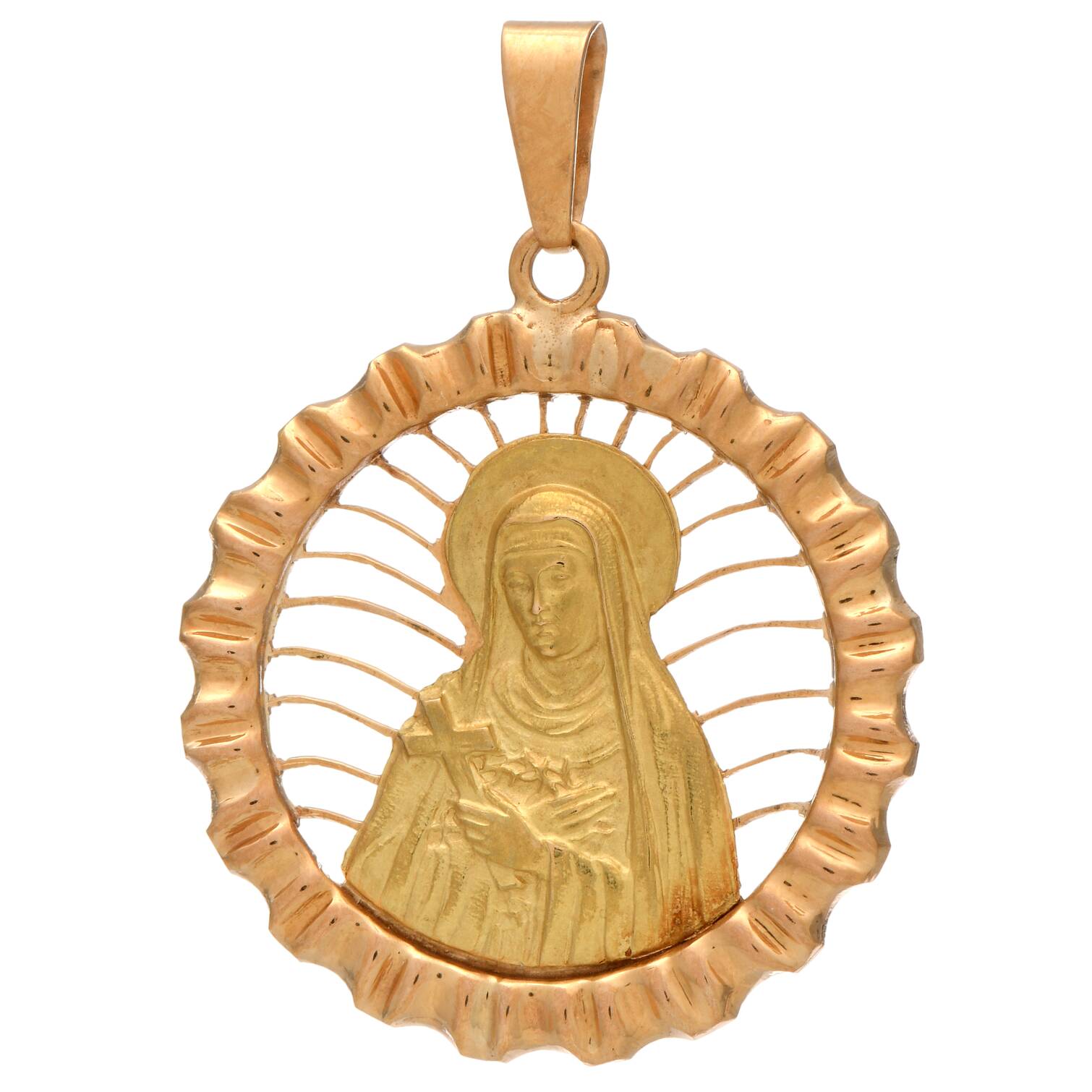 18KY Radiant Embossed St. Teresa Pendant
