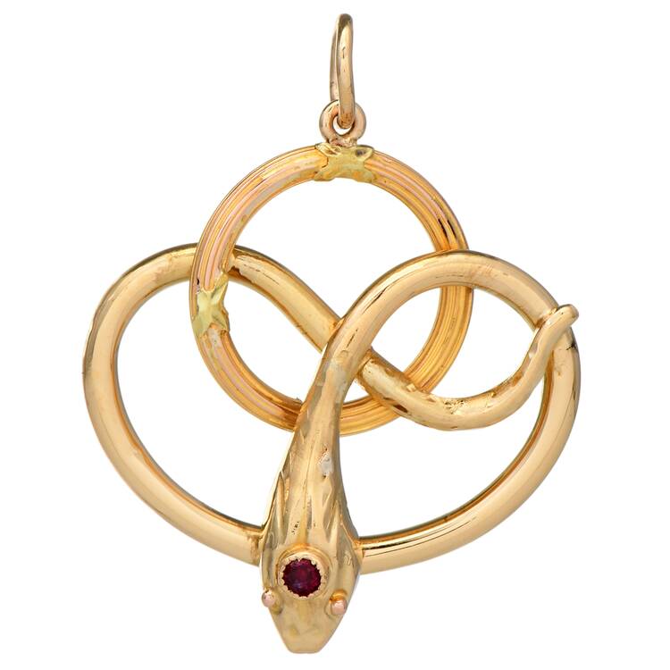 18KY Victorian Ruby(0.03) Serpent Coiled Pendant