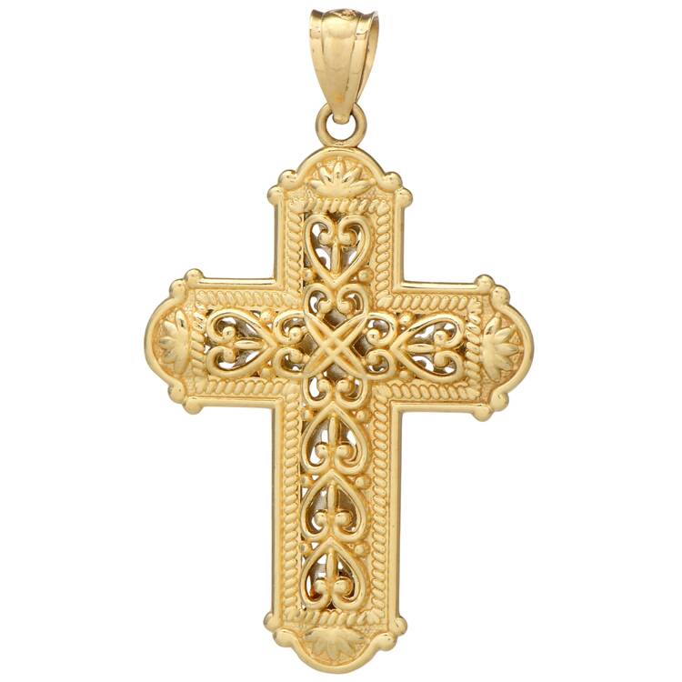 14KWY Double Sided Diamond-Cut Cross Pendant