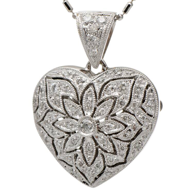 14KW Pave Diamond(0.45) Heart Locket Pendant