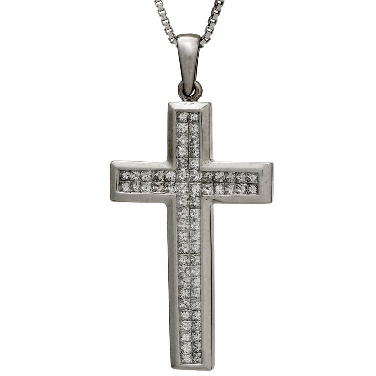 18/14KW Diamond (1.28) Invisible Set Cross Pendant