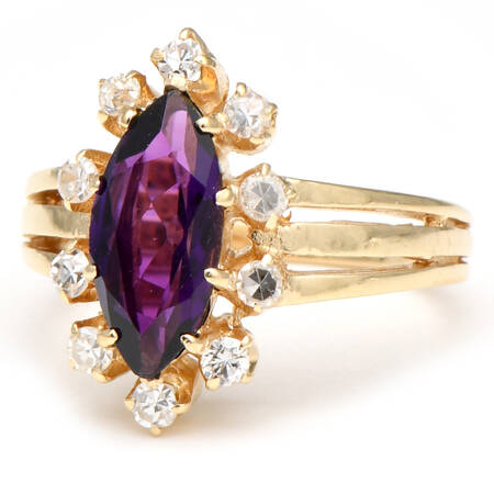 14KY Vintage Amethyst(1.10) & Diamond(0.30) Ring