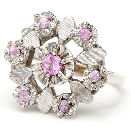 14KW Pink Tourmaline & Sapphire Flower Ring