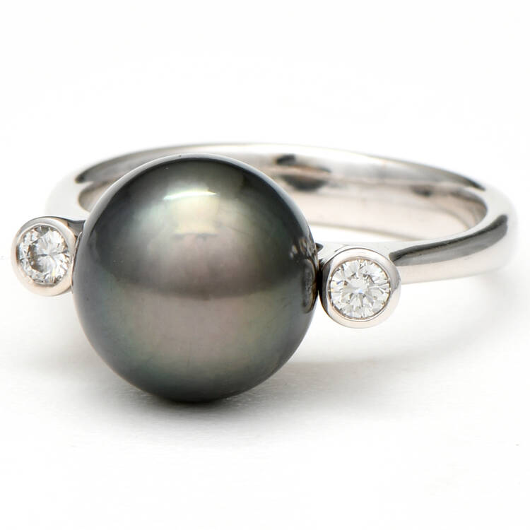18KW Tahitian Pearl & Diamond(0.20)  Ring