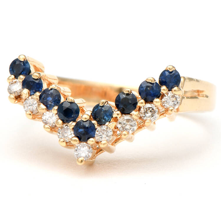 14KY Sapphire(0.36) & Diamond(0.18) Chevron Ring