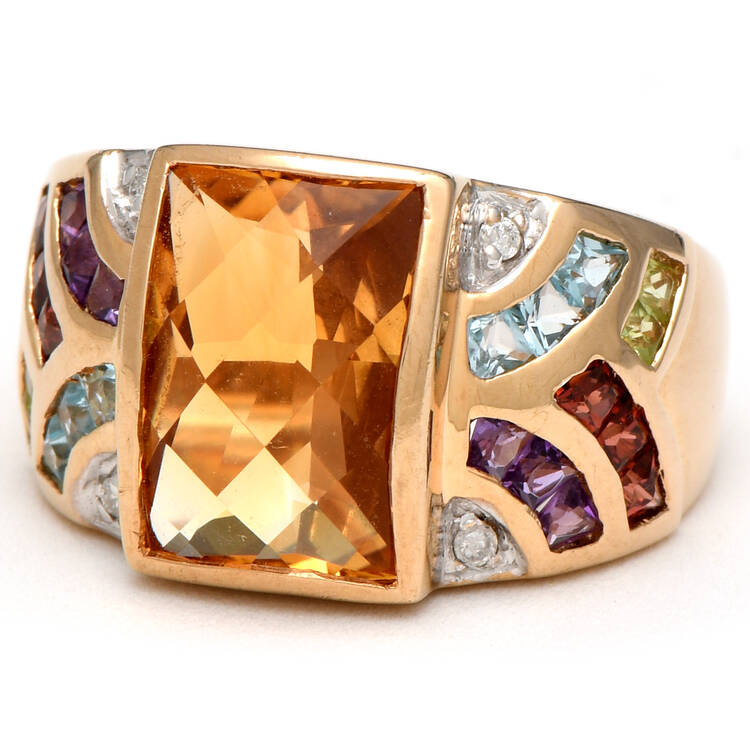 14KY Citrine(5.85) & Multi Gemstone Band Ring