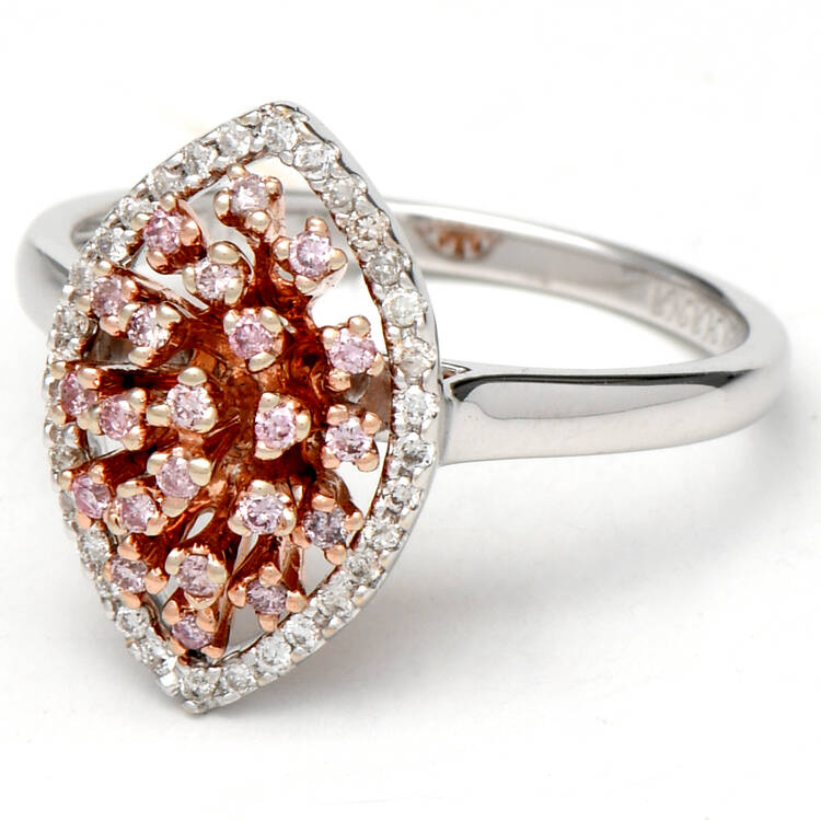 18KWR Pink & White Diamond Navette(0.30) Ring