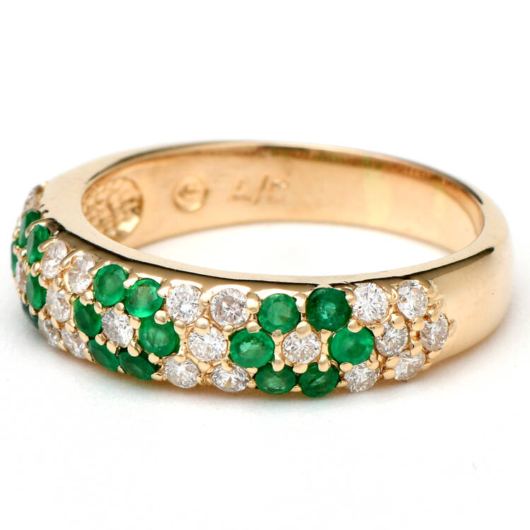14KY Diamond(0.50) & Emerald(0.40) Floral Band Ring