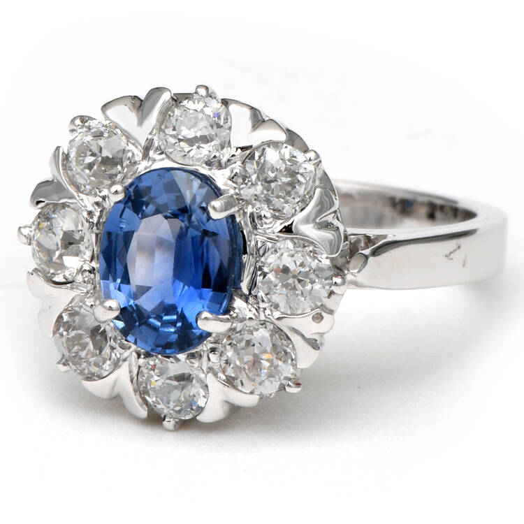 14KW Vintage Sapphire(1.45) & Diamond(1.20) Ring