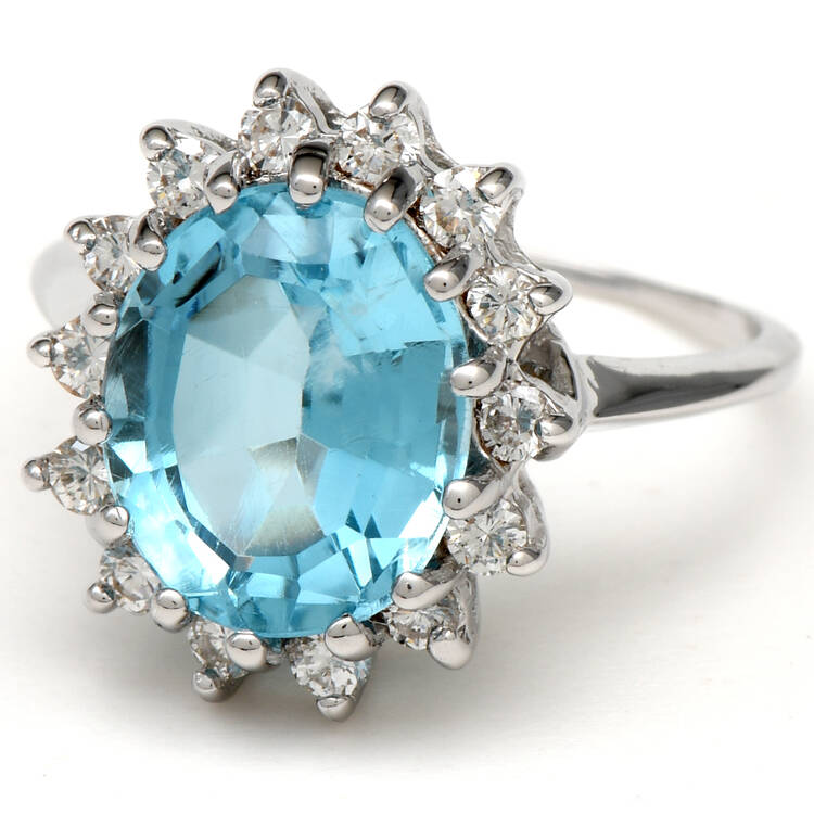 14KW Blue Topaz(4.75) & Diamond(0.40) Halo Ring