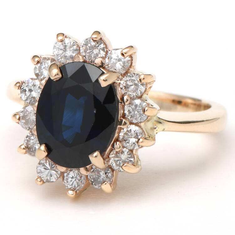 14KY Sapphire(2.35) & Diamond(0.42) Halo Ring
