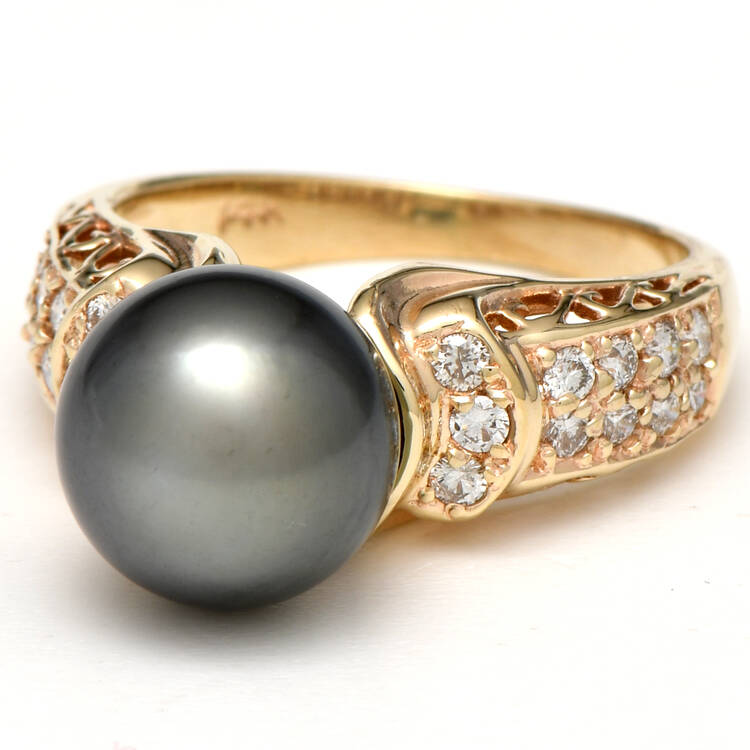 14KY Tahitian Pearl(9.65 mm) and Diamond(0.44) Ring